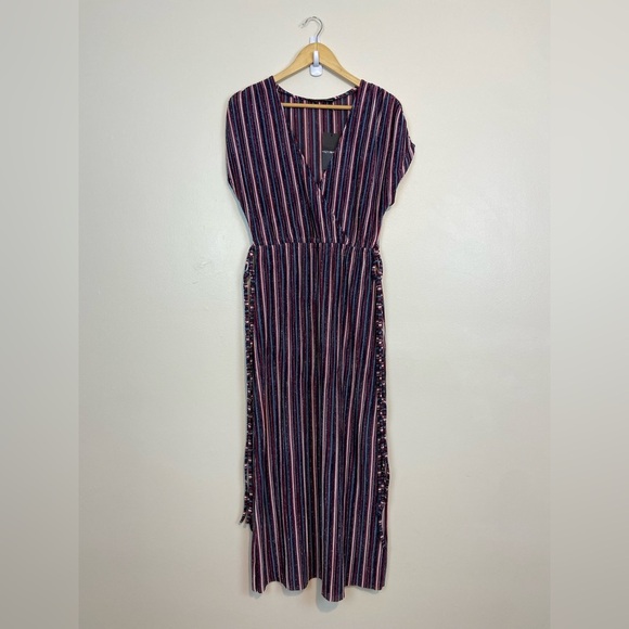 NWT Sfera Striped Metallic Midi Side Tassel Dress - Picture 5 of 13